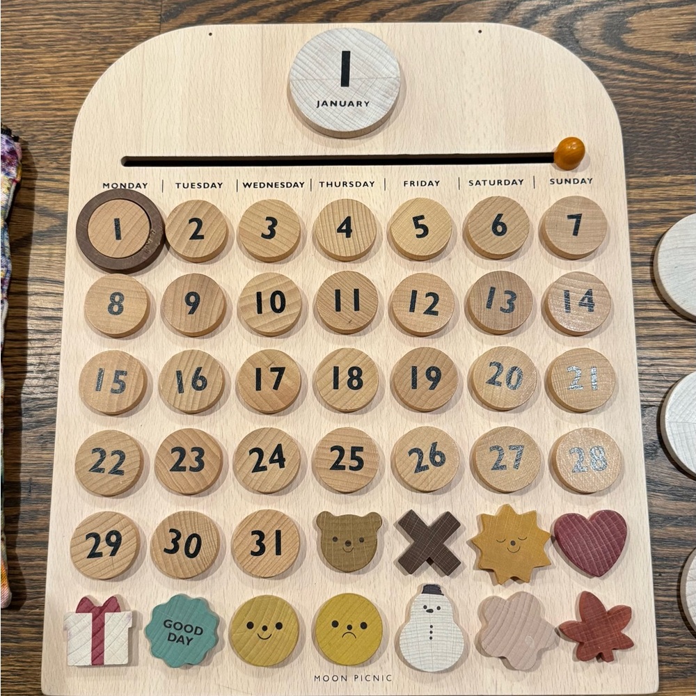 Wooden Perpetual Calendar for Kids - Natural and Brown